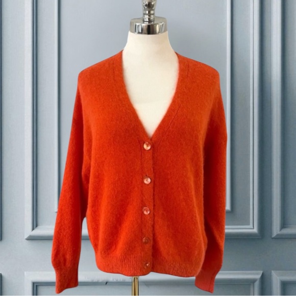 SUMMUM GILET ALPACA BLEND FEATHER LIGHT ORANGE CARDIGAN SWEATER - Picture 1 of 12